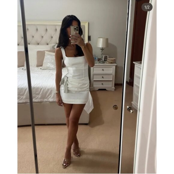 SIR. Jessamine Tie Mini Dress in Ivory 1/S New Womens Linen Tie - Picture 10 of 16